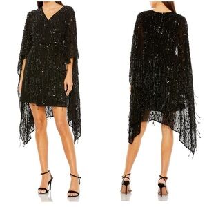 Mac Duggal 94044 Black Sequin Cape Style Dress New Years Event NWT